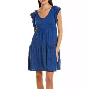 Max Studio Ruffle Cap Sleeve Tiered Jersey Babydoll Dress Blue - Size Medium